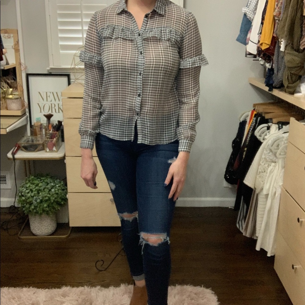 H&M Plaid Ruffle Top - Sz 6 (M)